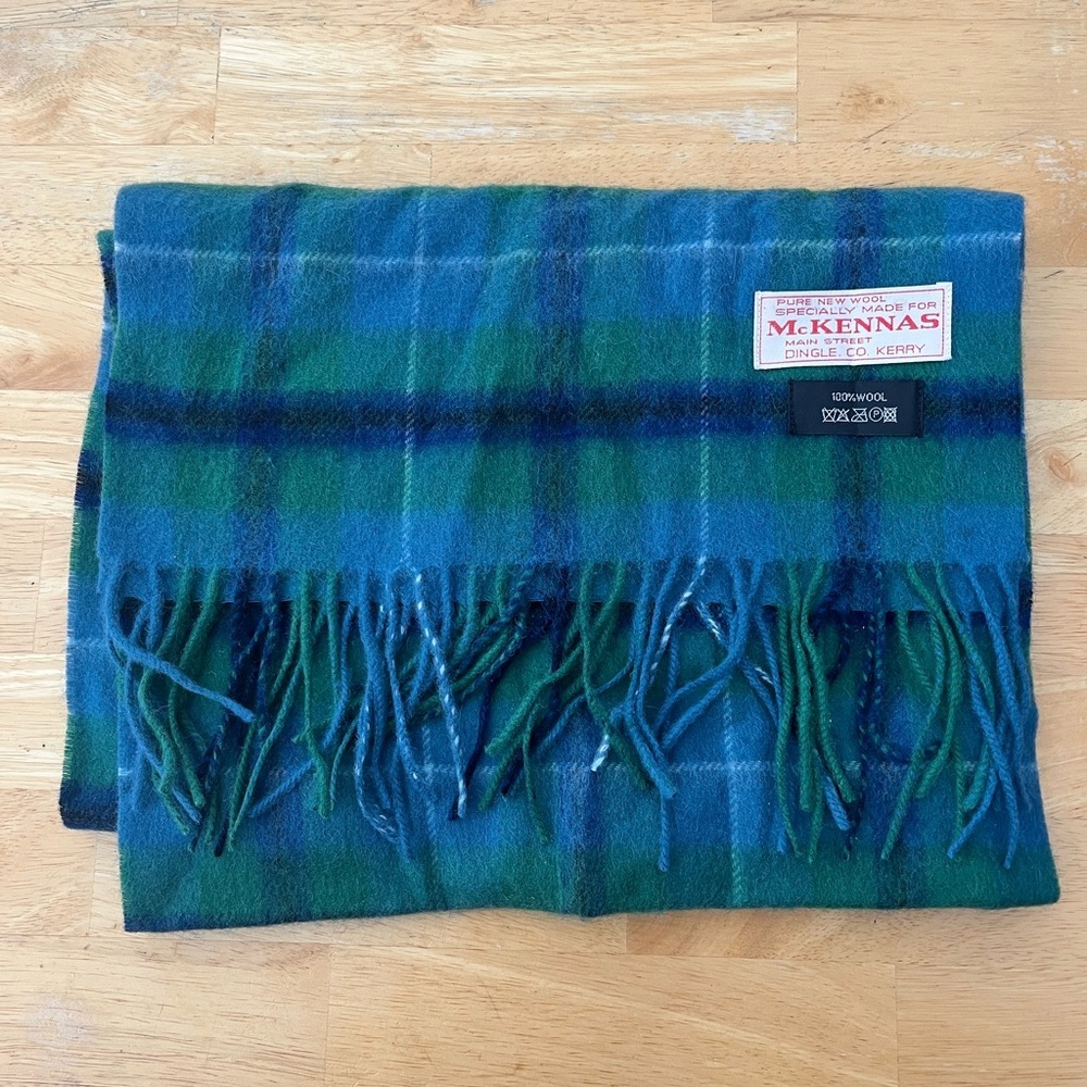 NEW Wool Scarf from Ireland Blue Green Plaid